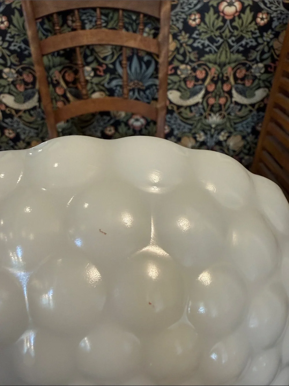 Vintage 1950's Anchor Hocking Bubble Pattern Milk Glass Bowl Scalloped Edge